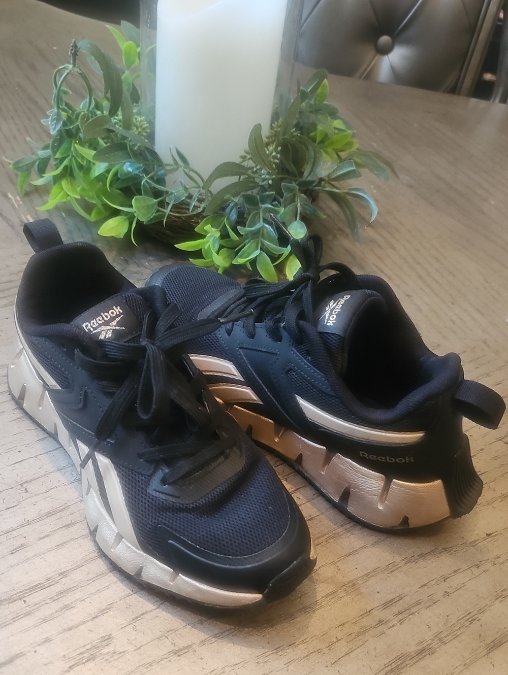 Reebok Black and Gold Chunky Athletic Sneakers Size 7